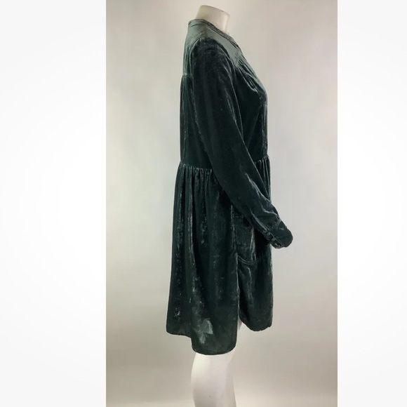 Anthropologie Sz S Crushed Velvet Pullover Swing Dress Green Viscose Nylon - Picture 4 of 8